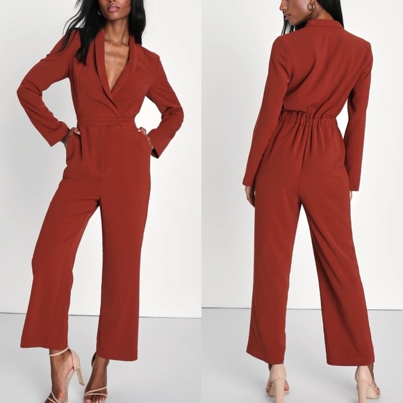 Lulus Long Sleeve Rust Jumpsuit - Picture 1 of 7